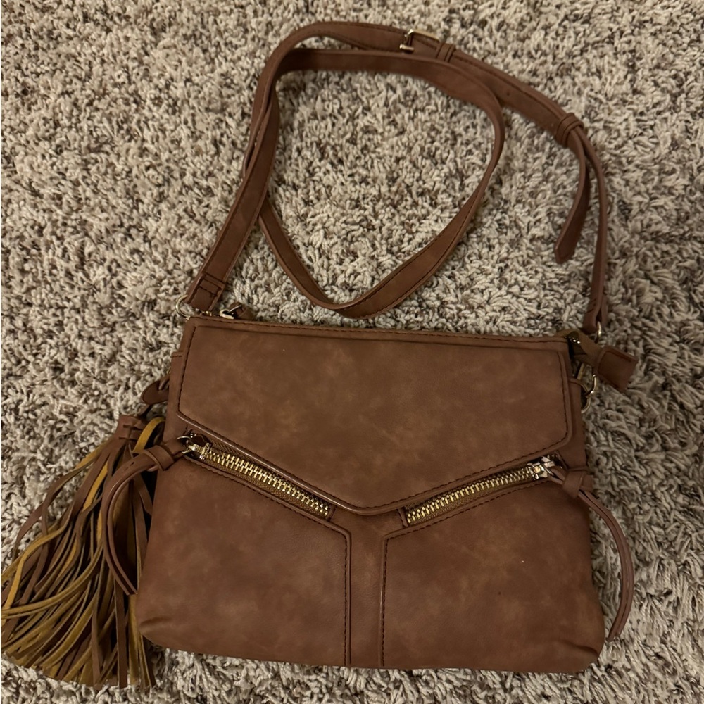 Brown Leather Boho Crossbody Bag